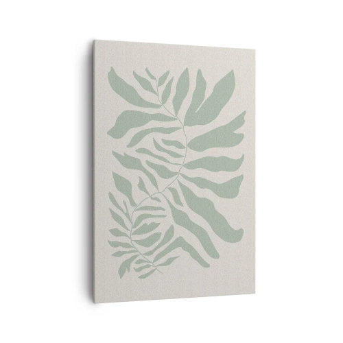 Impression sur toile - Image sur toile - Un motif de brindilles délicat avec des feuilles dans une nuance de vert émeraude - 70x100cm - Brindille d'émeraude - Décoration murale moderne pour le salon et la chambre ARTTOR