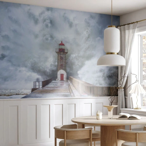 Papier Peint Autocollant Deluxe Sticker - Le rugissement des eaux, le bruit soufflera - Phare, Paysage, Océan - 150x105 cm