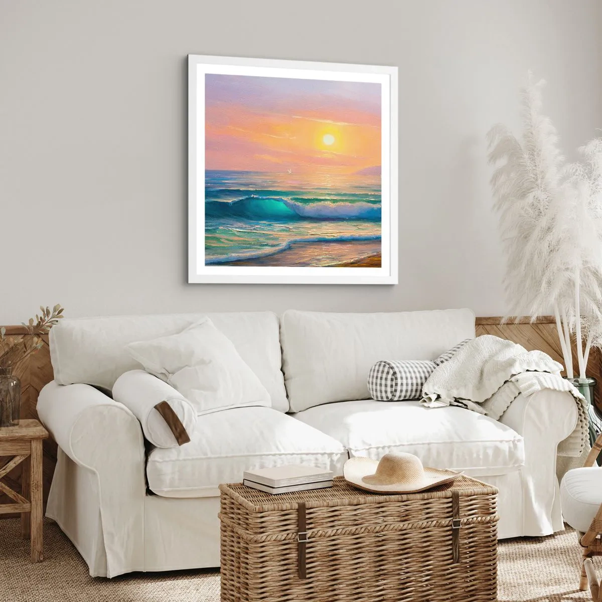 Affiche dans un cadre blanc - Poster - Le chant turquoise des vagues - 30x30 cm