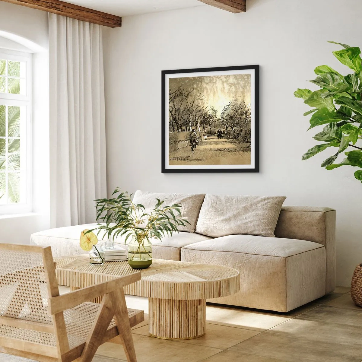 Affiche dans un cadre noir - Poster - Un moment arrêté avec une plume - 50x50 cm