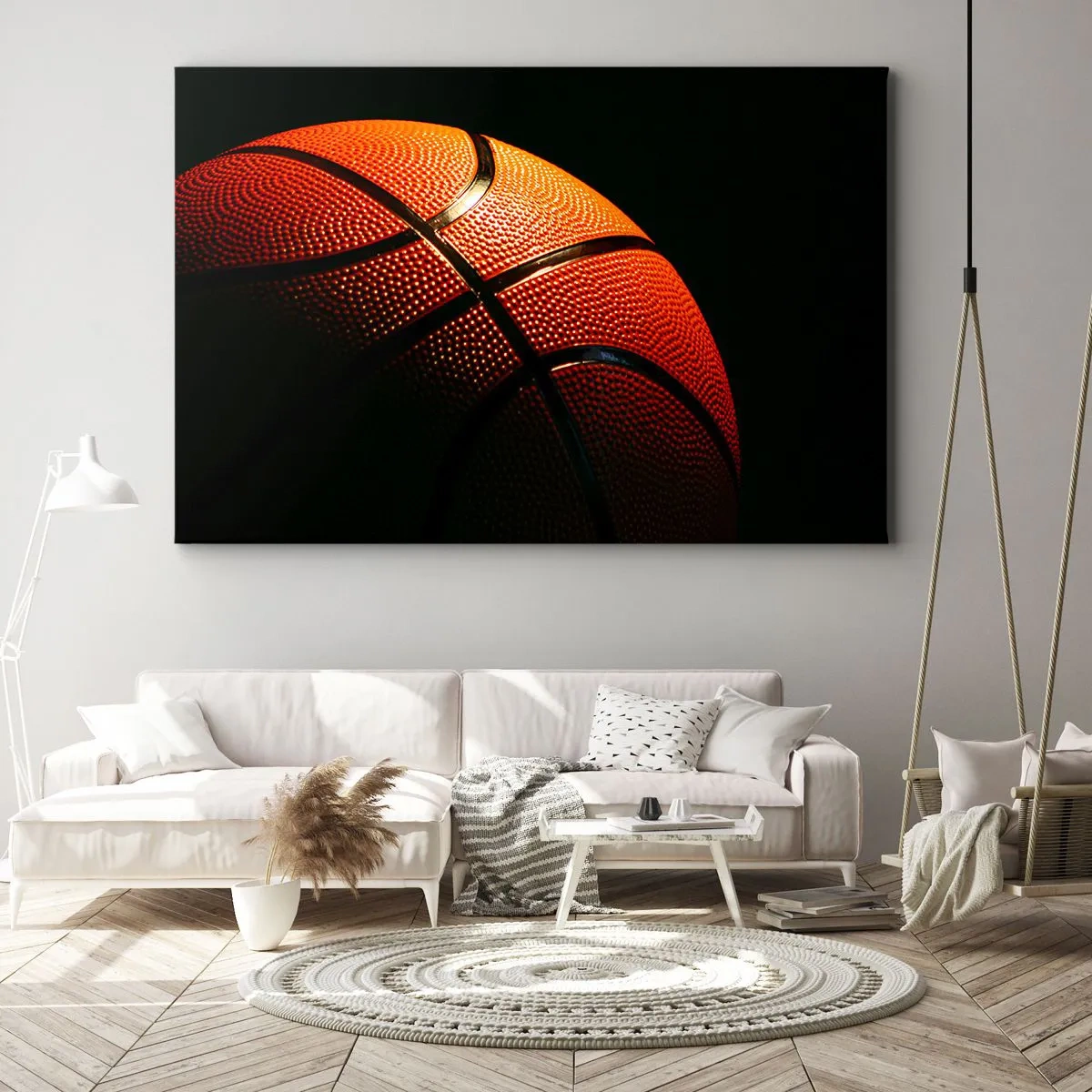 Impression sur toile - Image sur toile - Gros plan d'un ballon de basket sur fond noir - 100x70cm - Belle comme une planète - Décoration murale moderne pour le salon et la chambre ARTTOR