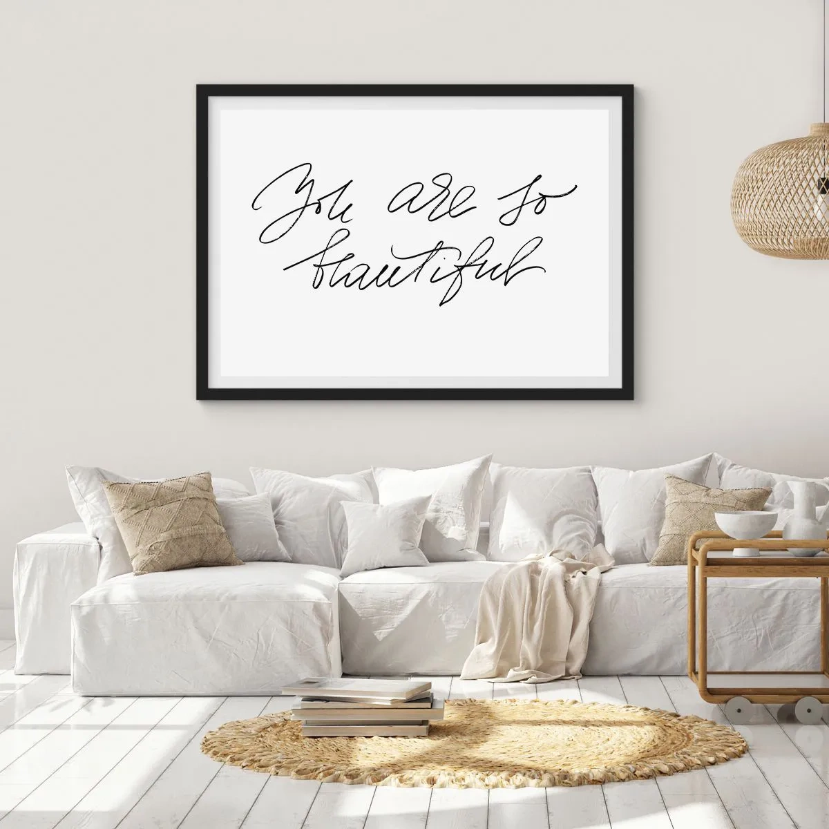 Affiche dans un cadre noir - Poster - Inscription en noir et blanc « Tu es si belle » - 100x70cm - Vraiment, crois-moi... - Décoration murale moderne pour le salon et la chambre ARTTOR