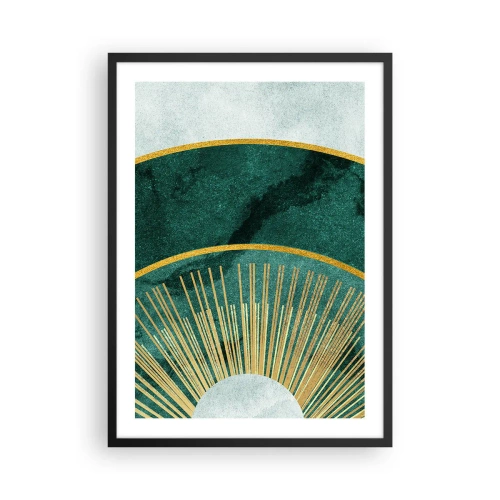 Affiche dans un cadre noir - Poster - Une élégante composition géométrique dans des tons de vert et d'or - 50x70cm - Un autre système solaire - Décoration murale moderne pour le salon et la chambre ARTTOR