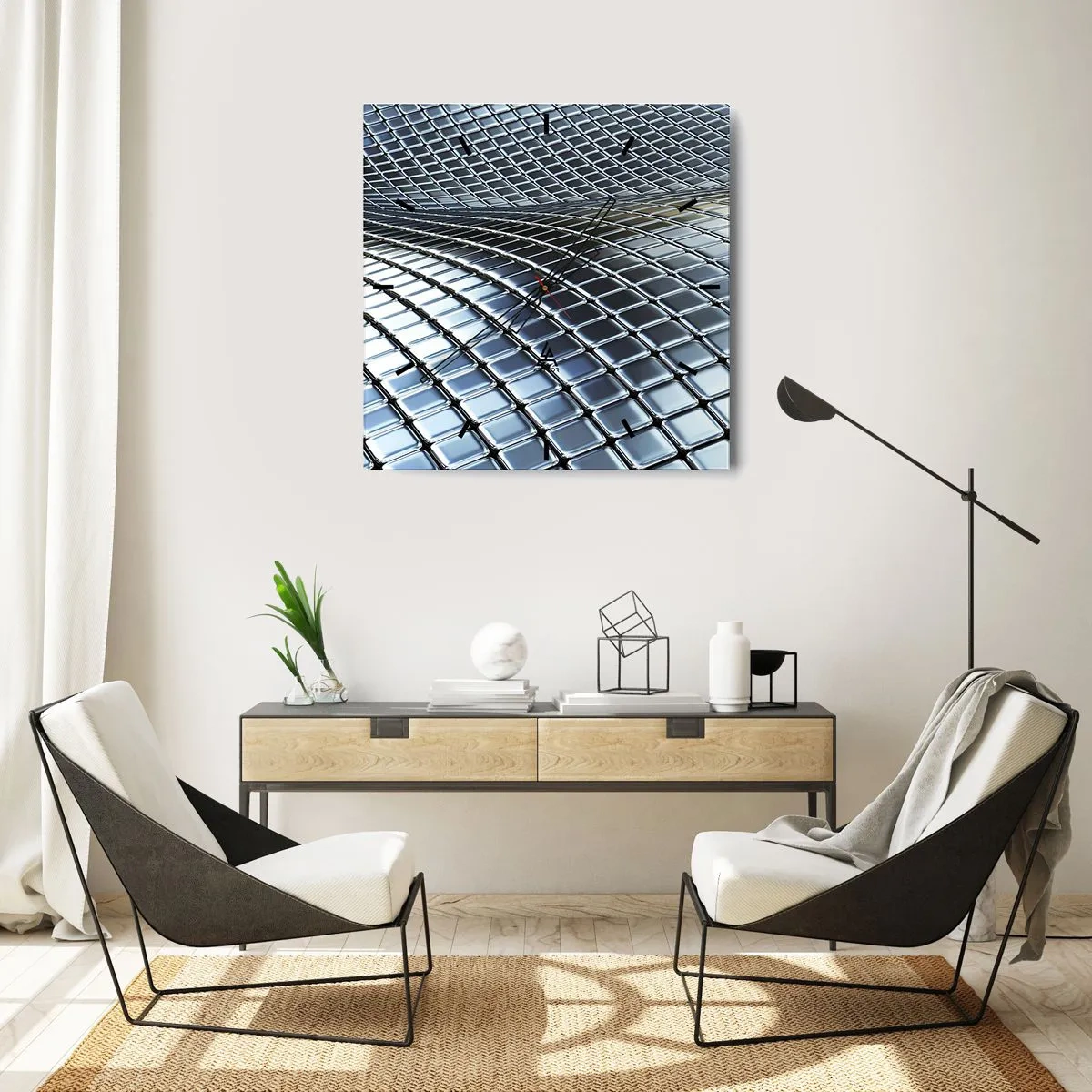 Horloge murale - Pendule murale - Structure moderne composée de carrés métalliques - 30x30cm - Vague argent métallique - Décoration murale moderne pour le salon et la chambre ARTTOR