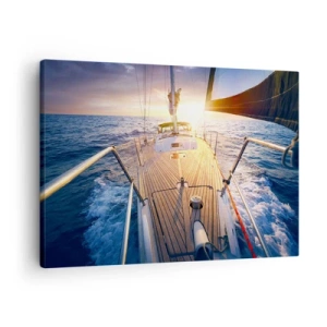 Impression sur toile - Image sur toile - Yacht en mer au coucher du soleil - 70x50cm - Courir sur les vagues - Décoration murale moderne pour le salon et la chambre ARTTOR