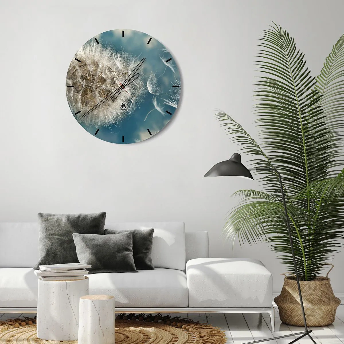 Horloge murale - Pendule murale - Un pissenlit contre un ciel bleu avec des graines flottantes - 30x30cm - souffle d'ange - Décoration murale moderne pour le salon, la cuisine et la chambre ARTTOR