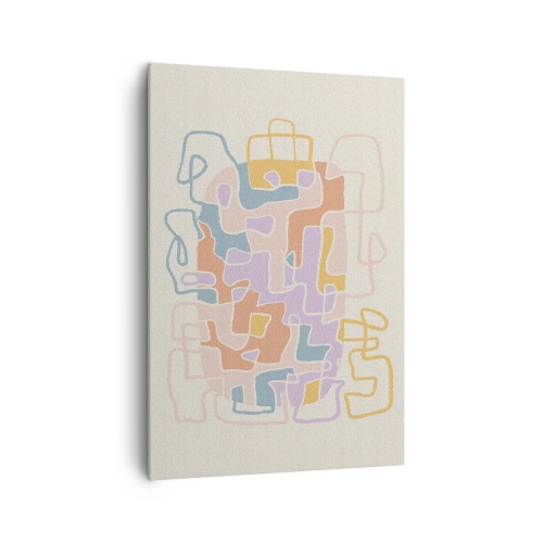 Impression sur toile - Image sur toile - Lignes abstraites pastel créant des motifs géométriques - 70x100cm - Labyrinthe – une aventure joyeuse - Décoration murale moderne pour le salon et la chambre ARTTOR