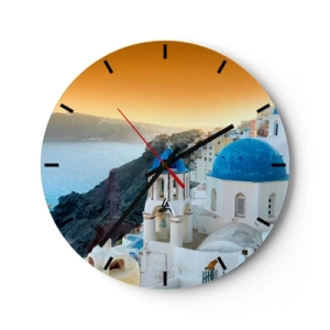 Horloge murale - Pendule murale - Santorin - blotti contre les rochers - 40x40 cm