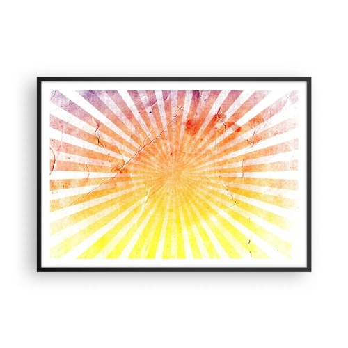 Affiche dans un cadre noir - Poster - Rayons de soleil dans les tons orange et jaune - 100x70cm - Levant et couchant - Décoration murale moderne pour le salon et la chambre ARTTOR