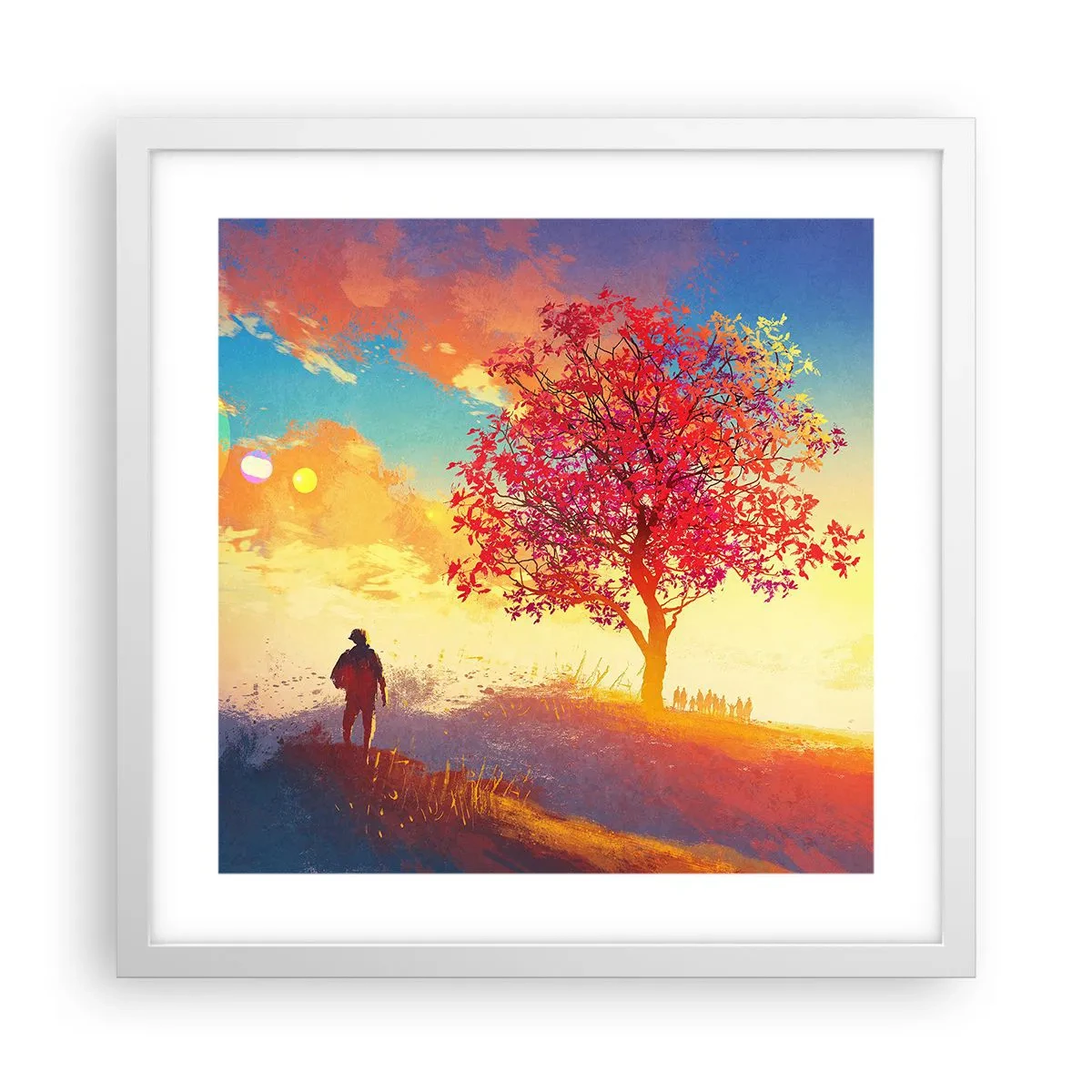 Affiche dans un cadre blanc - Poster - Pèlerin à destination - 40x40 cm