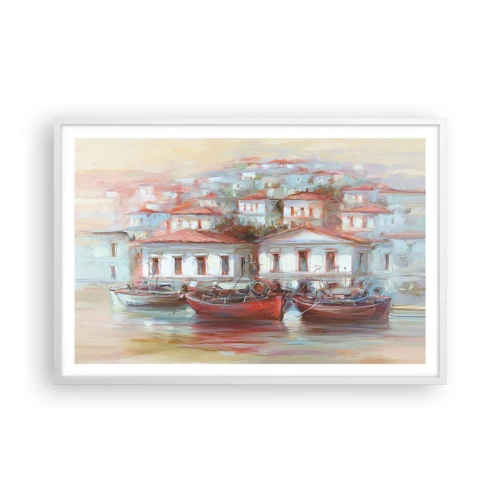 Affiche dans un cadre blanc - Poster - Petite ville heureuse - 91x61 cm