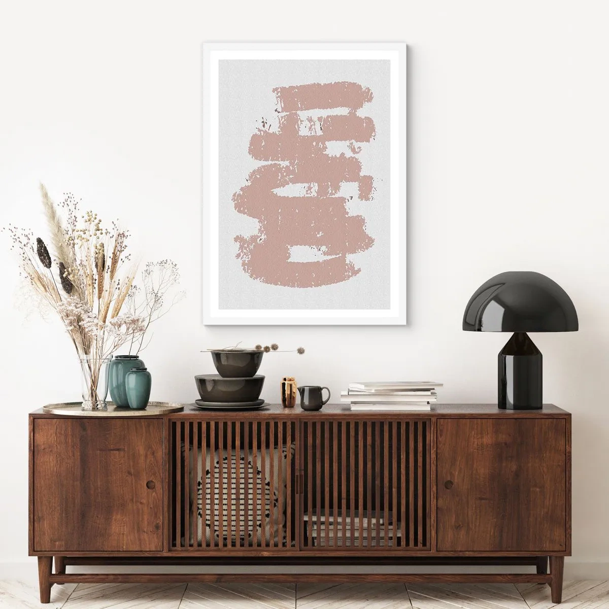 Affiche dans un cadre blanc - Poster - Abstraction en rose tendre - 30x40 cm