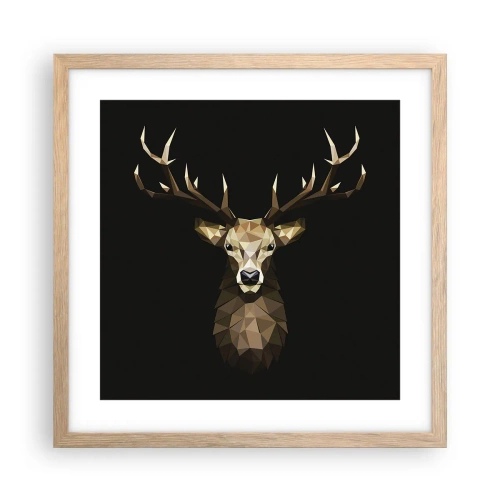 Affiche dans un chêne clair - Poster - Cerf cubique - 40x40 cm