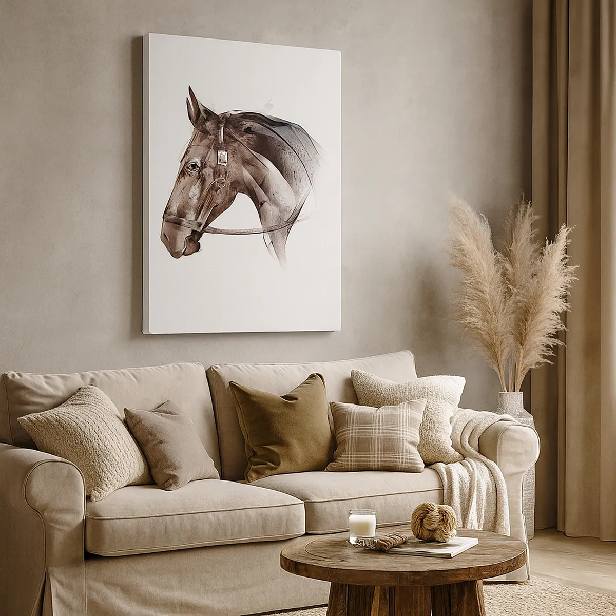 Impression sur toile - Image sur toile - Un profil de cheval dans une forme artistique délicate sur fond blanc - 50x70cm - Quelle grâce - Décoration murale moderne pour le salon et la chambre ARTTOR
