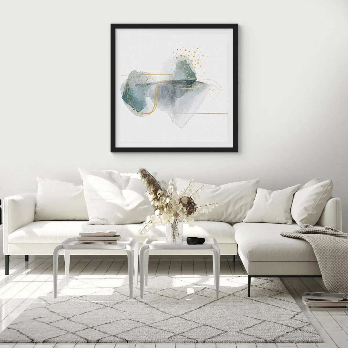 Affiche dans un cadre noir - Poster - À propos de la relation entre le gris et l'or - 50x50 cm