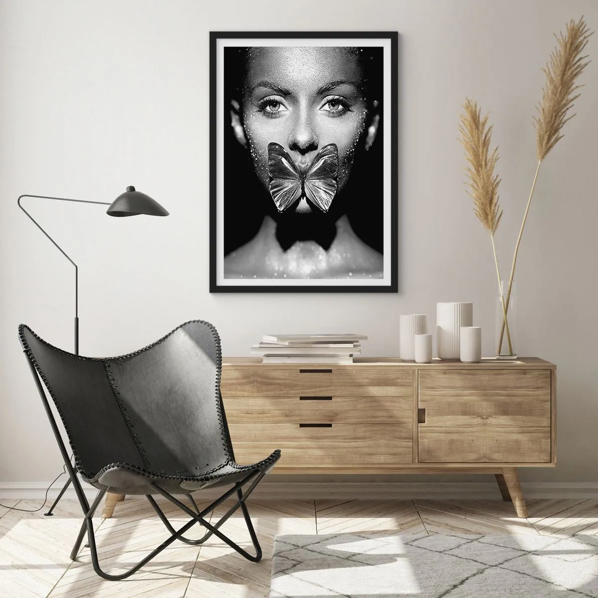 Affiche dans un cadre noir - Poster - Baiser papillon - 61x91 cm