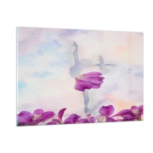 Impression sur verre - Image sur verre - Silhouette d'une ballerine avec une fleur dans une composition artistique - 120x80cm - Délicat comme une fleur - Décoration murale moderne pour le salon et la chambre ARTTOR