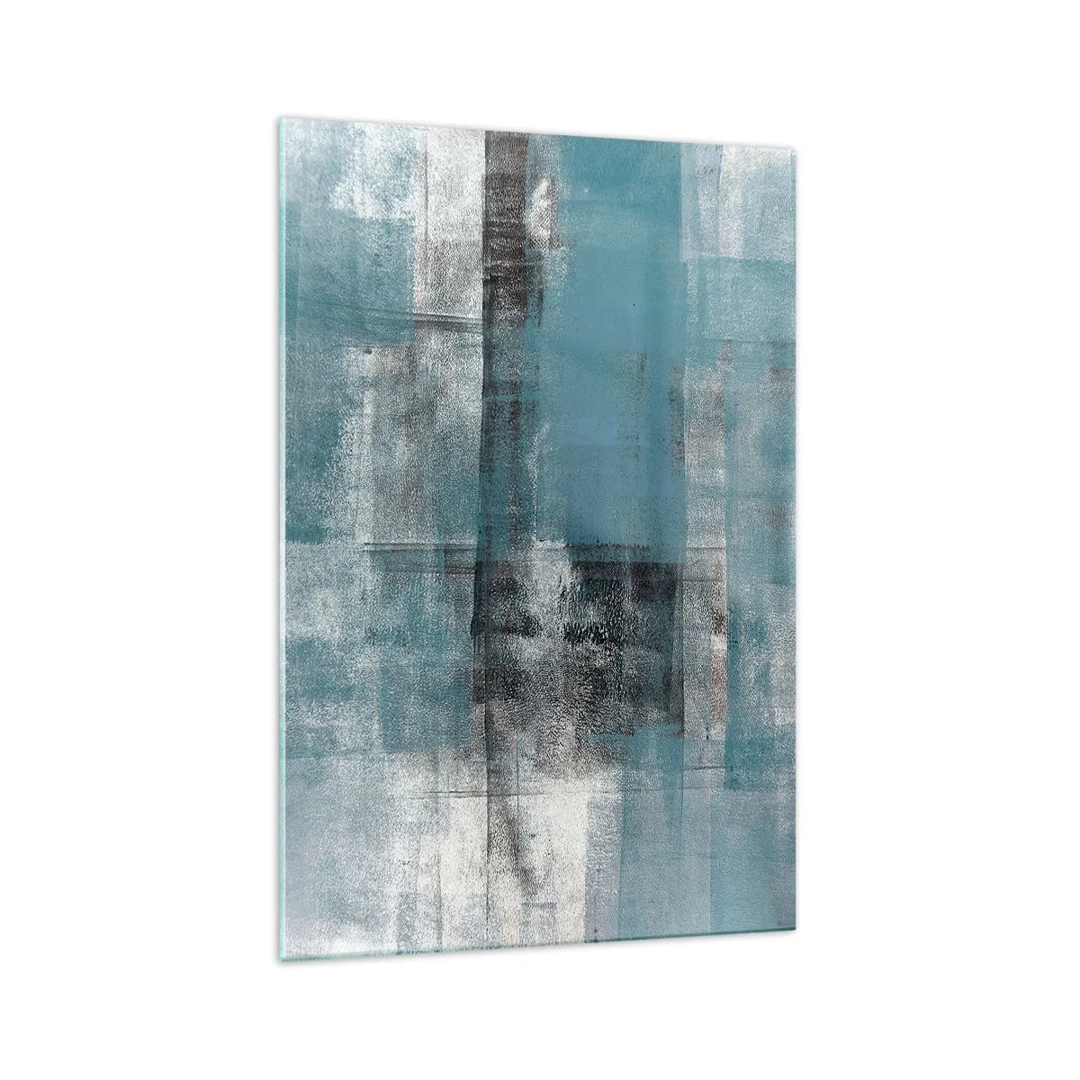 Impression sur verre - Image sur verre - Une composition abstraite dans des tons de bleu avec texture et couches. - 70x100cm - Eau et air - Décoration murale moderne pour le salon et la chambre ARTTOR