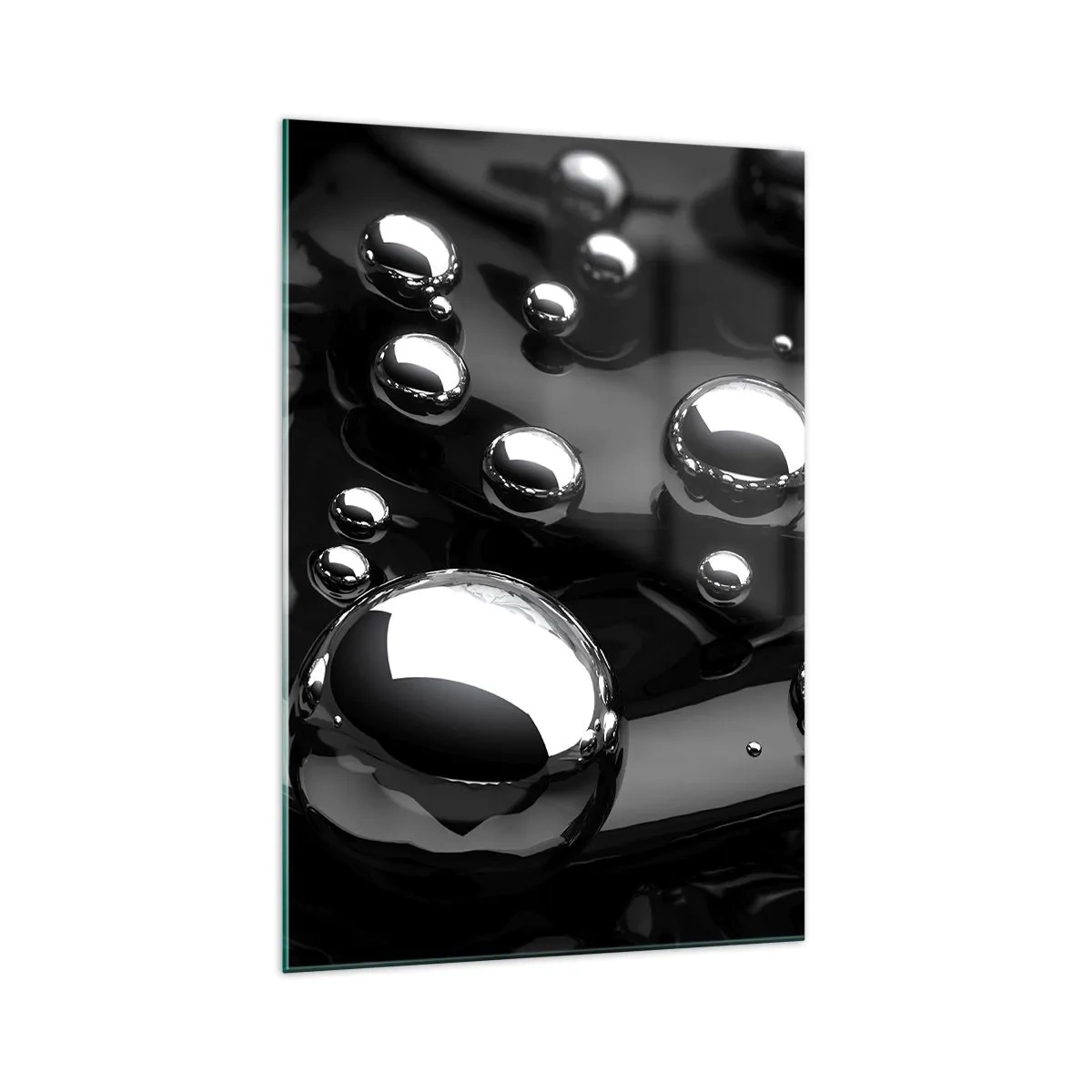 Impression sur verre - Image sur verre - Gouttes abstraites sur une surface noire - 70x100cm - D'un ton noir - Décoration murale moderne pour le salon et la chambre ARTTOR