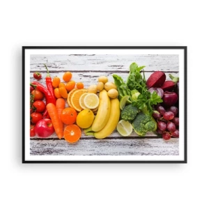 Affiche dans un cadre noir - Poster - Fruits et légumes colorés sur fond de bois - 100x70cm - Ce n'est pas suffisant? - Décoration murale moderne pour le salon et la chambre ARTTOR
