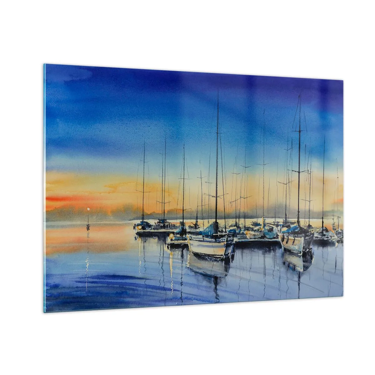 Impression sur verre - Image sur verre - Voiliers dans le port au coucher du soleil - 100x70cm - Fin d'une belle journée - Décoration murale moderne pour le salon et la chambre ARTTOR