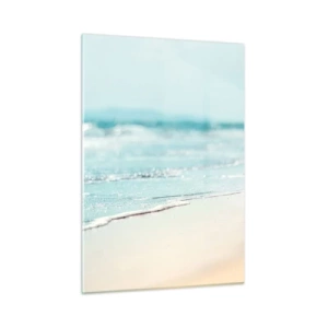 Impression sur verre - Image sur verre - Douces vagues de l'océan léchant la plage de sable - 50x70cm - Chaleur et bruissement - Décoration murale moderne pour le salon et la chambre ARTTOR