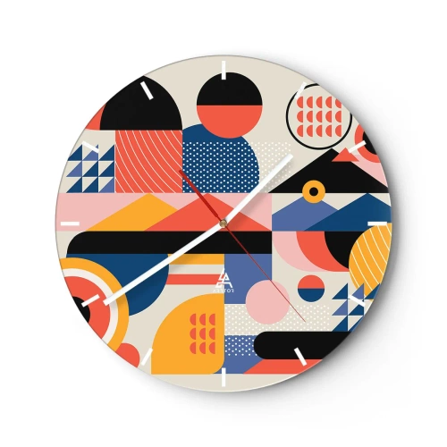 Horloge murale - Pendule murale - Abstraction géométrique colorée dans un style rétro - 30x30cm - Composition : jouer - Décoration murale moderne pour le salon, la cuisine et la chambre ARTTOR