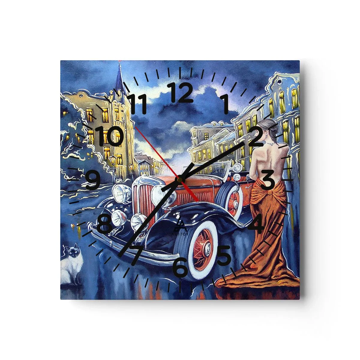 Horloge murale - Pendule murale - Nocturne en bleu et corail - 30x30 cm
