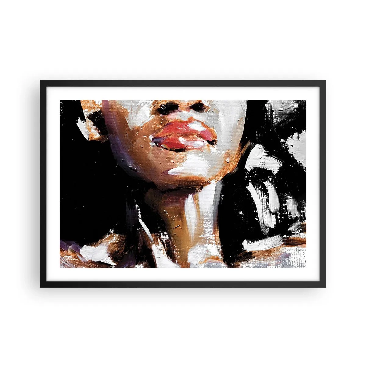 Affiche dans un cadre noir - Poster - Portrait d'une femme dans un style pictural expressif sur un fond sombre - 70x50cm - Fierté sans préjugés - Décoration murale moderne pour le salon et la chambre ARTTOR