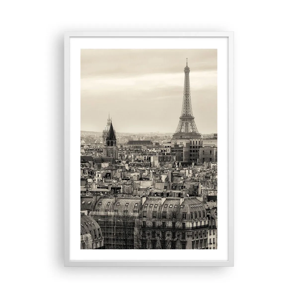 Affiche dans un cadre blanc - Poster - Sur les toits de Paris - 50x70 cm