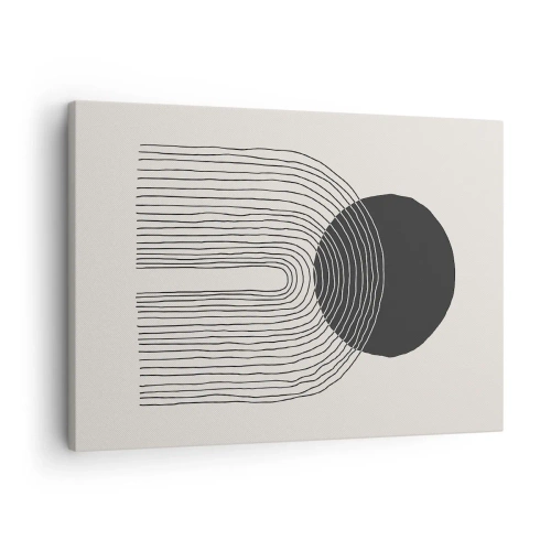 Impression sur toile - Image sur toile - Motif abstrait avec des lignes et un cercle noir sur un fond clair - 70x50cm - Tremblement et confiance - Décoration murale moderne pour le salon et la chambre ARTTOR