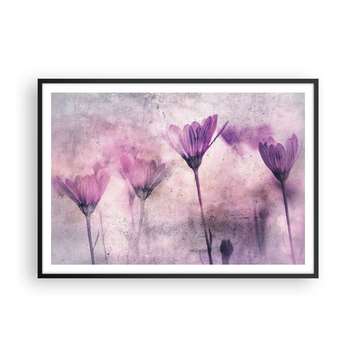 Affiche dans un cadre noir - Poster - Fleurs délicates dans des tons violets sur fond clair - 100x70cm - Rêve de fleurs - Décoration murale moderne pour le salon et la chambre ARTTOR