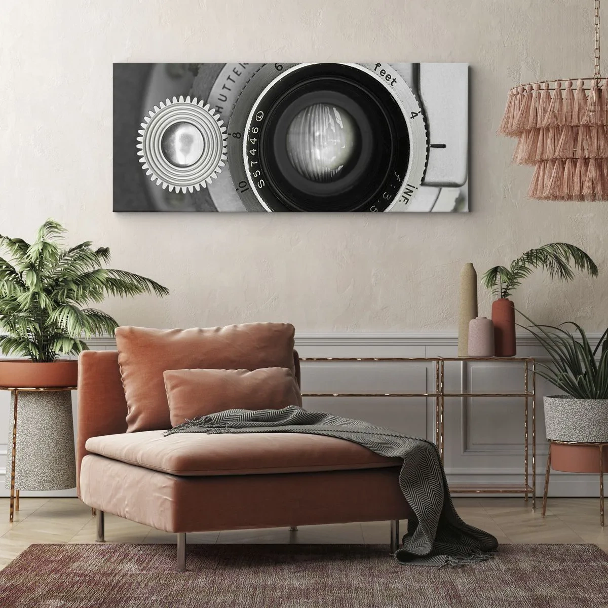 Impression sur toile - Image sur toile - L'objectif d'un vieil appareil photo - 160x50cm - Histoire d'Hollywood - Décoration murale moderne pour le salon et la chambre ARTTOR
