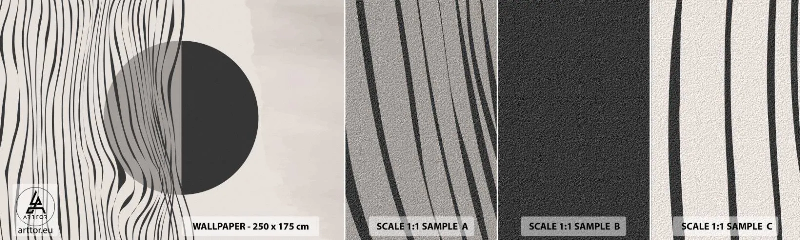 Échantillon de Papier Peint Autocollant Deluxe Sticker - Demi composition - Abstraction, Morceau, Noir et blanc - 100x30 cm