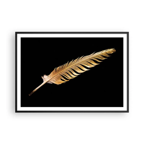 Affiche dans un cadre noir - Poster - Plume dorée sur fond noir - 100x70cm - Sans porte-plume - Décoration murale moderne pour le salon et la chambre ARTTOR