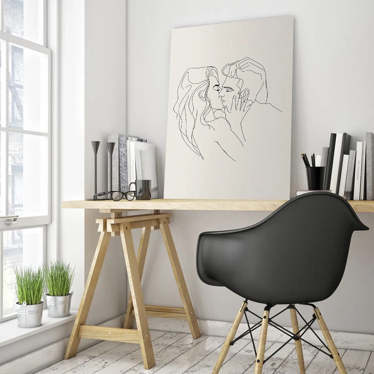 Impression sur verre - Image sur verre - Un baiser sensuel d'un couple dans la ligne de contour - 50x70cm - Enlacé de sentiment - Décoration murale moderne pour le salon et la chambre ARTTOR