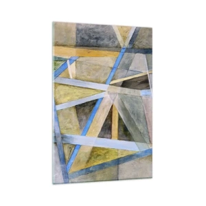 Impression sur verre - Image sur verre - Composition géométrique avec des lignes claires et bleues - 80x120cm - Tout droit ou en diagonale ? - Décoration murale moderne pour le salon et la chambre ARTTOR