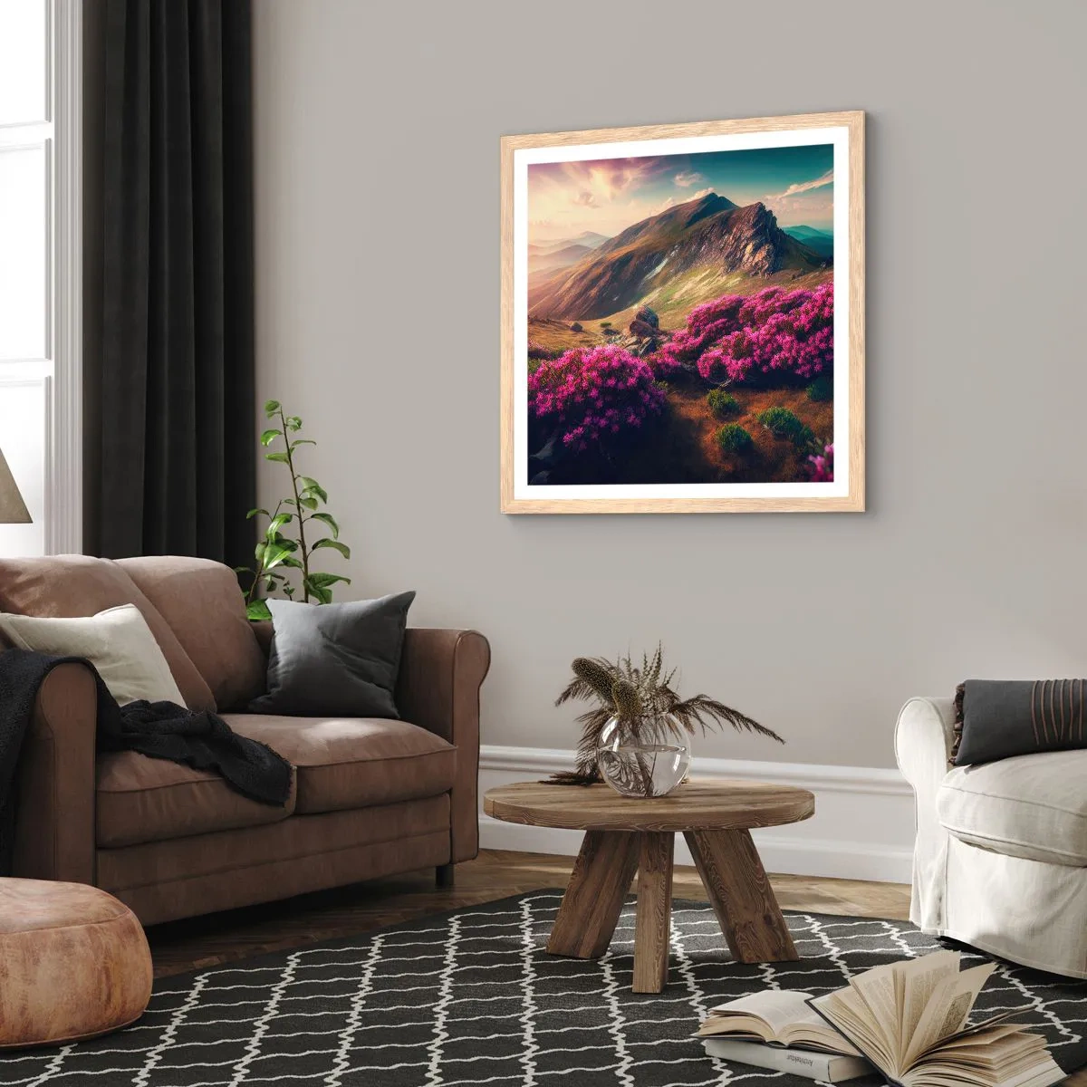 Affiche dans un chêne clair - Poster - L'été à la montagne - 60x60 cm