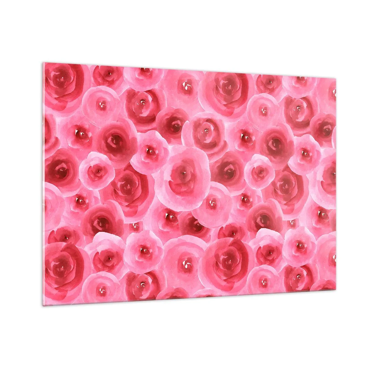 Impression sur verre - Image sur verre - Motif de rose aquarelle dans les tons de rouge et de rose - 100x70cm - Roses en-haut et en-bas - Décoration murale moderne pour le salon et la chambre ARTTOR
