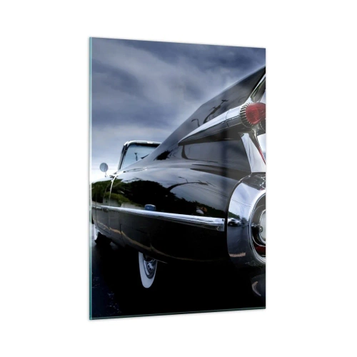 Impression sur verre - Image sur verre - Feux arrière de voiture classiques élégants en peinture noire brillante - 50x70cm - C'est exactement pourquoi c'est beau ! - Décoration murale moderne pour le salon et la chambre ARTTOR