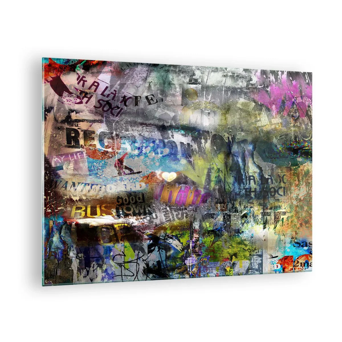 Impression sur verre - Image sur verre - Collage de graffitis abstraits colorés - 70x50cm - Collage de souvenirs - Décoration murale moderne pour le salon et la chambre ARTTOR