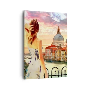 Impression sur toile - Image sur toile - Une femme admirant le paysage pittoresque au bord du canal - 50x70cm - Pour une aventure c'est uniquement dans ... - Décoration murale moderne pour le salon et la chambre ARTTOR