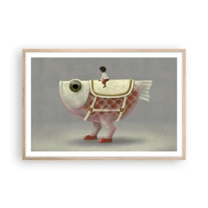 Affiche dans un chêne clair - Poster - Le cavalier poisson - 91x61 cm