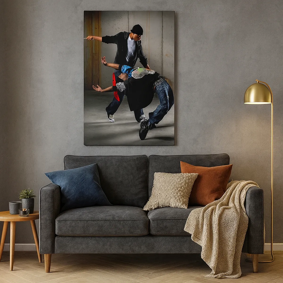 Impression sur toile - Image sur toile - Un groupe de danseurs hip-hop dans une chorégraphie dynamique - 50x70cm - Danser avec le vent de la rue - Décoration murale moderne pour le salon et la chambre ARTTOR