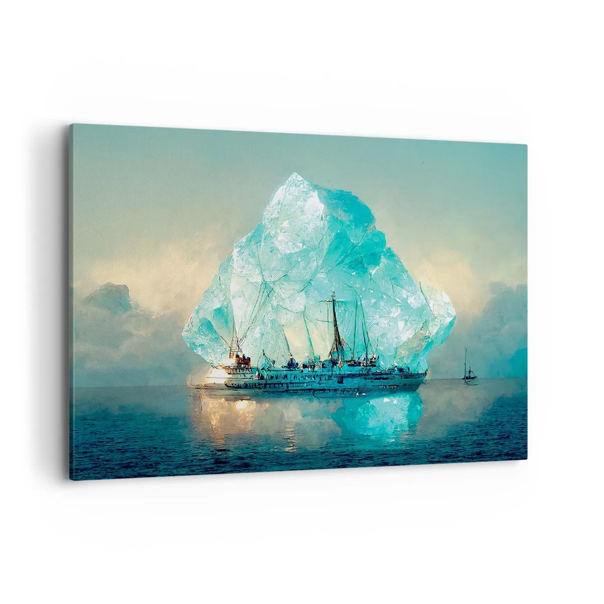 Impression sur toile - Image sur toile - Un navire avec un iceberg majestueux en arrière-plan - 100x70cm - Diamant arctique - Décoration murale moderne pour le salon et la chambre ARTTOR