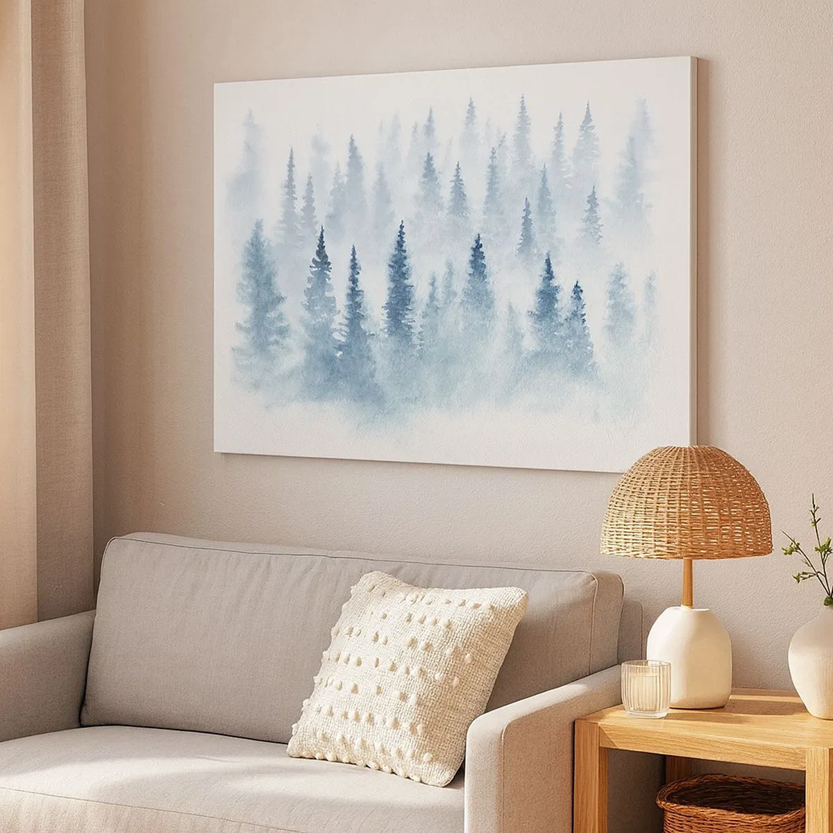 Impression sur toile - Image sur toile - Forêts de conifères baignées d'un brouillard délicat - 70x50cm - Enveloppé de brouillard - Décoration murale moderne pour le salon et la chambre ARTTOR