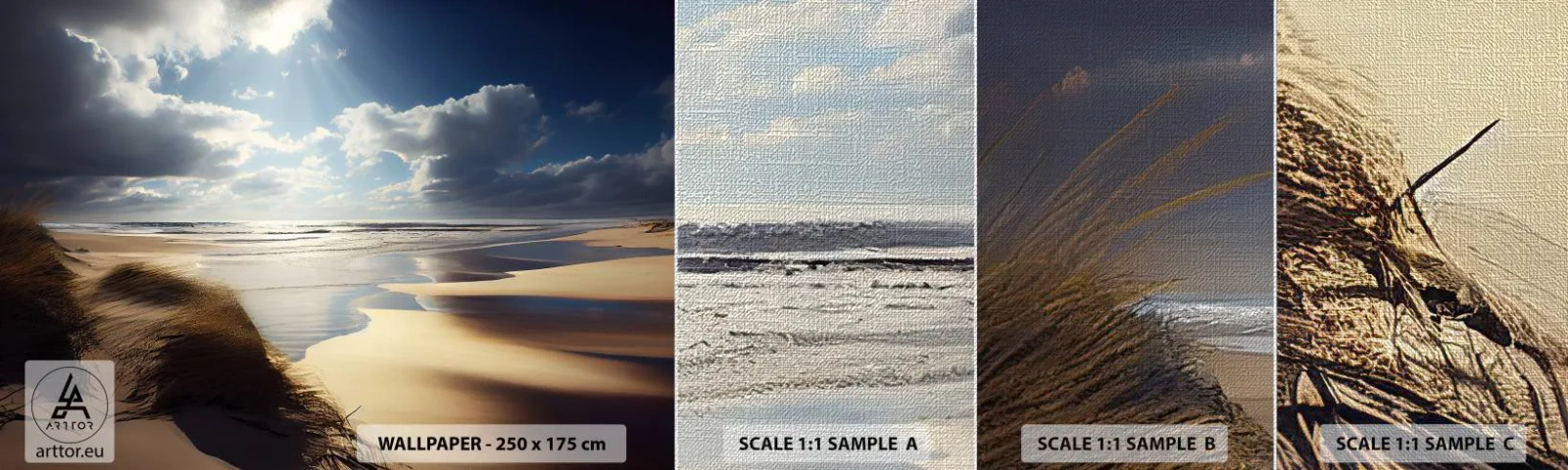 Échantillon de Papier Peint Premium Canvas - Plage, plage sauvage - Plage, Mer, Dunes - 100x30 cm