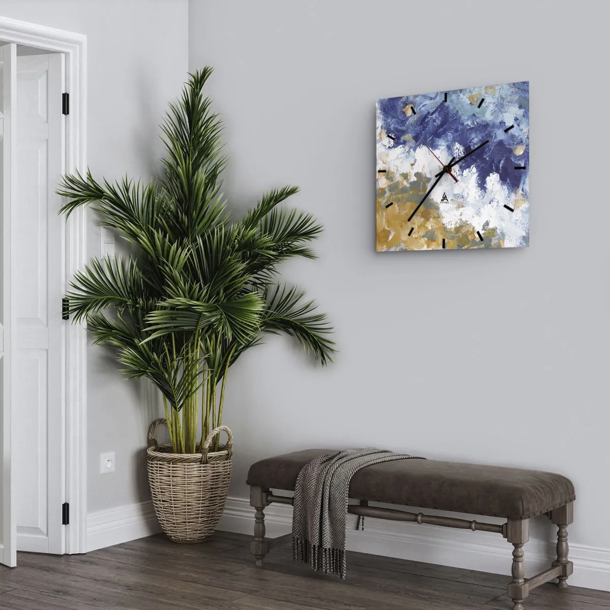 Horloge murale - Pendule murale - Abstraction dans les tons de bleu, blanc et or - 30x30cm - Danse des éléments - Décoration murale moderne pour le salon et la chambre ARTTOR