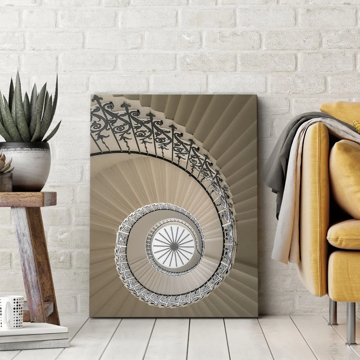 Impression sur toile - Image sur toile - Escalier en colimaçon dans une approche géométrique élégante - 70x100cm - À l'intérieur de la coquille - Décoration murale moderne pour le salon et la chambre ARTTOR