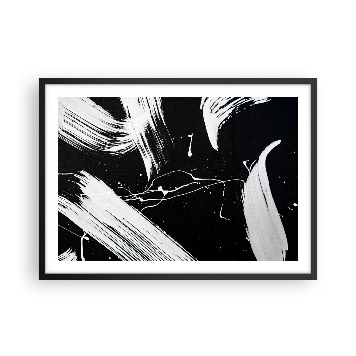 Affiche dans un cadre noir - Poster - Traits blancs abstraits sur fond noir - 70x50cm - Briser les ténèbres - Décoration murale moderne pour le salon et la chambre ARTTOR